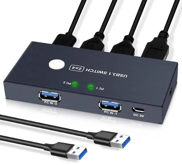 BUCIER USB3.0 Switcher USB Switch 2 Computers Share 4 USB3.0 Devices 2 in 4 Out USB Kvm Switch Selector for Mouse Keyboard Printer