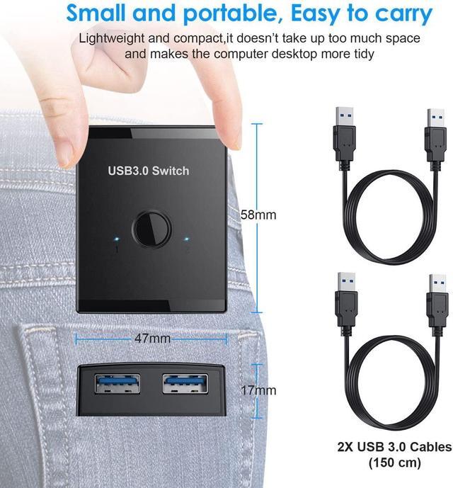 Cablecc KVM USB 3.0 Bidirectional Switch Selector 2 To 1 PCs Sharing Or 1 To 2 Hub For Keyboard Mouse Scanner Printer