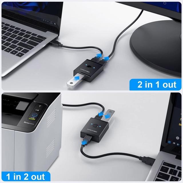 Cablecc KVM USB 3.0 Bidirectional Switch Selector 2 To 1 PCs Sharing Or 1 To 2 Hub For Keyboard Mouse Scanner Printer