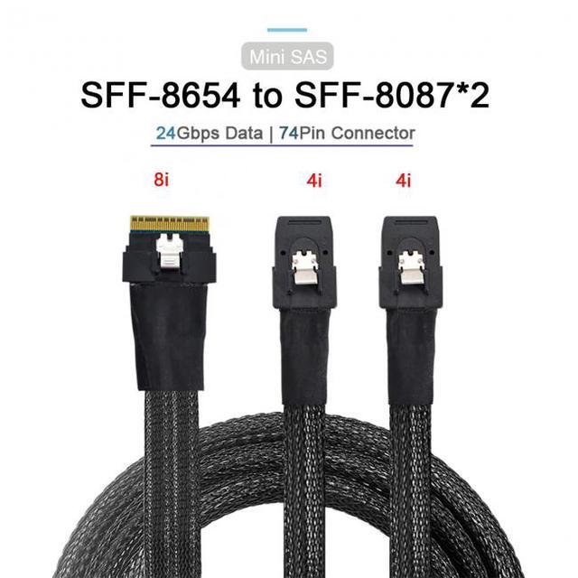 Cablecc PCI-E Ultraport Slimline SAS Slim 4.0 SFF-8654 8i 74pin To Dual SFF-8087 Mini SAS Cable PCI-Express
