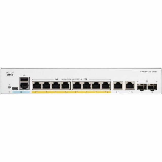 Cisco Catalyst 1300-8P-E-2G Managed Switch 8 Port GE PoE Ext PS 2x1GE Combo Limited Lifetime Protection (C1300-8P-E-2G)