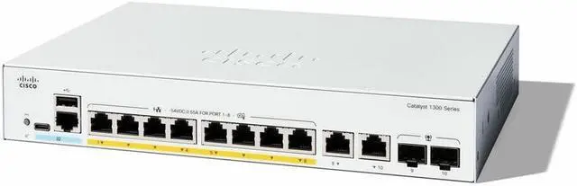 Cisco Catalyst 1300-8P-E-2G Managed Switch 8 Port GE PoE Ext PS 2x1GE Combo Limited Lifetime Protection (C1300-8P-E-2G)