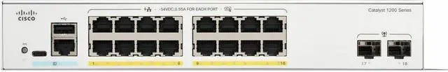 Cisco Catalyst C1200-16P-2G Ethernet Switch 16 Ports - Manageable - Gigabit Ethernet - 1000Base-X 10/100/1000Base-T - 3 Layer Supported