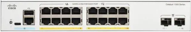 Cisco Catalyst C1300-16FP-2G Ethernet Switch 16 Ports - Manageable - Gigabit Ethernet - 10/100/1000Base-T 1000Base-X - 3 Layer Supported
