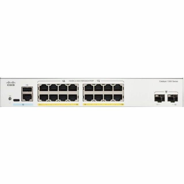 Cisco Catalyst C1300-16P-2G Ethernet Switch 16 Ports - Manageable - Gigabit Ethernet - 1000Base-X 10/100/1000Base-T - 3 Layer Supported