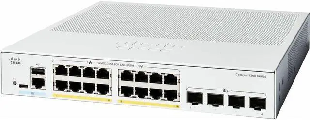 Cisco Catalyst C1300-16P-4X Ethernet Switch 16 Ports - Manageable - 10 Gigabit Ethernet - 10/100/1000Base-T 10GBase-X - 3 Layer Supported