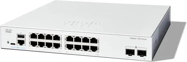 Cisco Catalyst C1300-16T-2G Ethernet Switch 16 Ports - Manageable - Gigabit Ethernet - 10/100/1000Base-T 1000Base-X - 3 Layer Supported