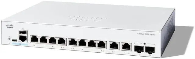 Cisco Catalyst C1300-8T-E-2G Ethernet Switch 10 Ports - Manageable - Gigabit Ethernet - 10/100/1000Base-T 1000Base-X - 3 Layer Supported - 2 SFP Slots - 10.65 W Power Consumption
