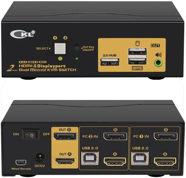 CKL 4K KVM Switch Dual Monitor for 2 Computers 2 Monitors (HDMI + DisplayPort)