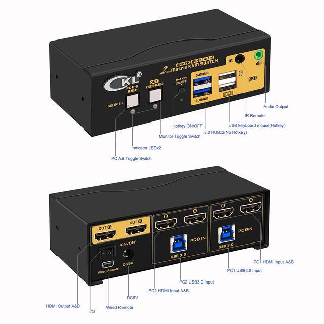 CKL 4K KVM Switch Dual Monitor For 2 Computers 2 Monitors (HDMI + HDMI Matrix Display)
