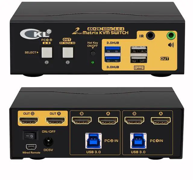 CKL 4K KVM Switch Dual Monitor for 2 Computers 2 Monitors (HDMI + HDMI Matrix Display)