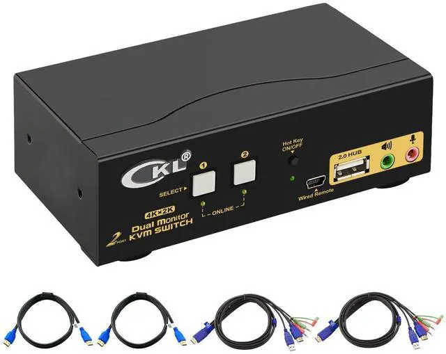 CKL 4K KVM Switch Dual Monitor for 2 Computers 2 Monitors (HDMI+ HDMI 4K 30Hz)