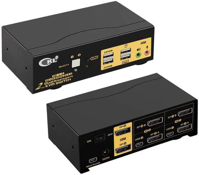 CKL 4K KVM Switch Dual Monitor for 2 Computers 2 Monitors (Dual DisplayPort)