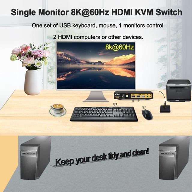 CKL 8K HDMI 2.1 KVM Switch (2 Computers 1 Monitor With EDID)