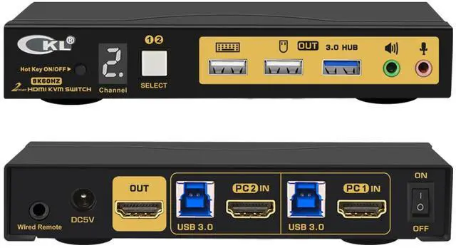CKL 8K HDMI 2.1 KVM Switch (2 Computers 1 Monitor with EDID)