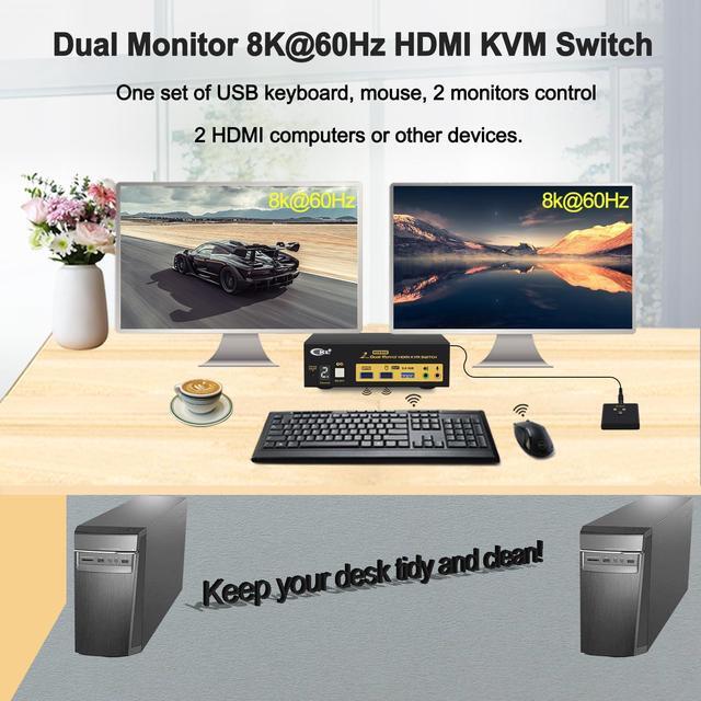 CKL 8K HDMI 2.1 KVM Switch (2 Computers 2 Monitors With EDID)