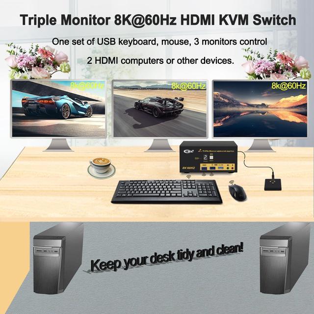 CKL 8K HDMI 2.1 KVM Switch (2 Computers 3 Monitors With EDID)