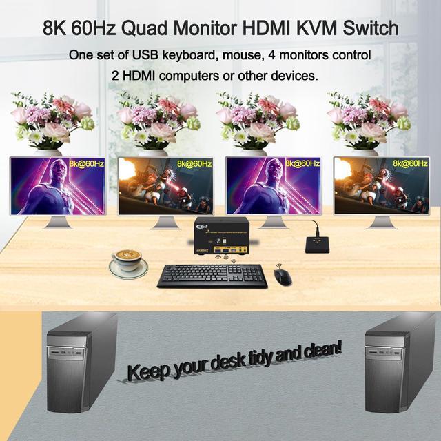 CKL 8K HDMI 2.1 KVM Switch (2 Computers 4 Monitors With EDID)