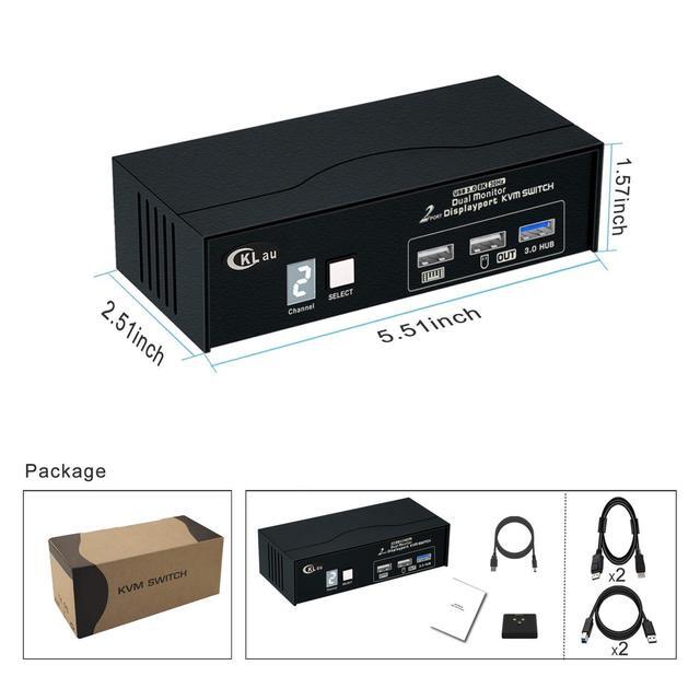 CKL 8K30Hz 4K144Hz Dual Monitor KVM Switch Displayport 1.4 2 Port USB 3.0 DP KVM Switch 2 Monitors 2 Computers With Cables Digital Display