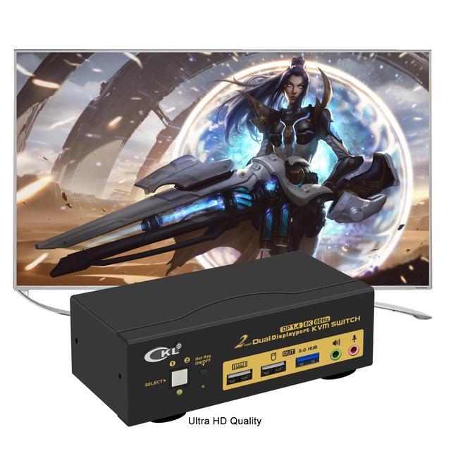 CKL DisplayPort KVM Switch (4K 60Hz For 2 Computers 2 Monitors Supports Hotkey)