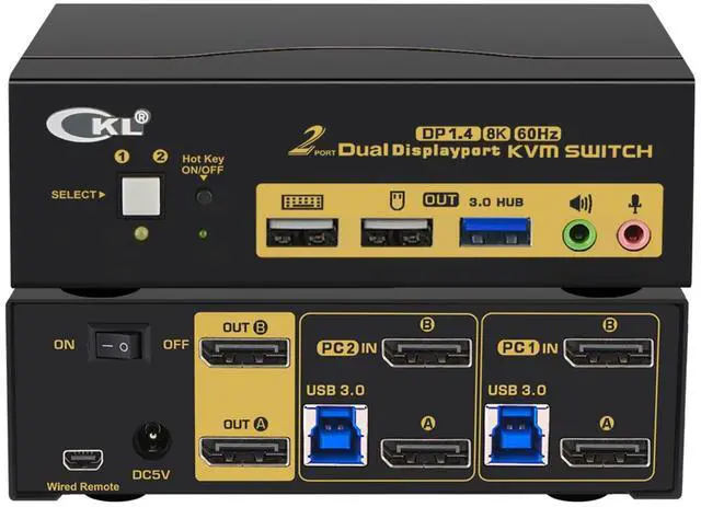 CKL DisplayPort KVM Switch (4K 60Hz for 2 Computers 2 Monitors Supports Hotkey)