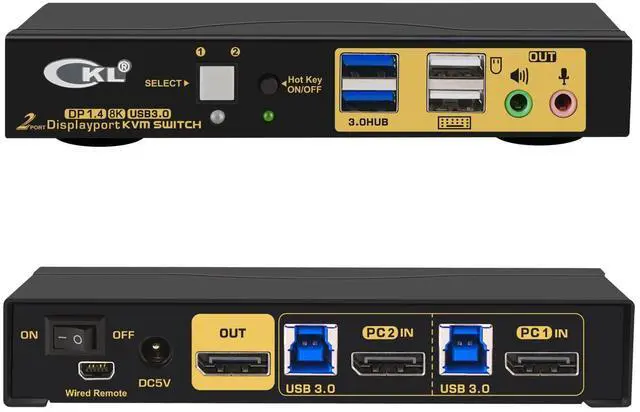 CKL DisplayPort KVM Switch (8K 30Hz for 2 Computers 1 Monitor)