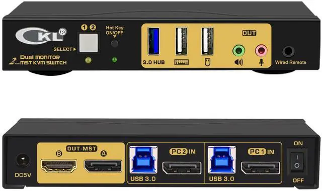 CKL DisplayPort MST KVM Switch (1 DP in 1 DP + 1 HDMI Out for 2 Computers 2 Monitors