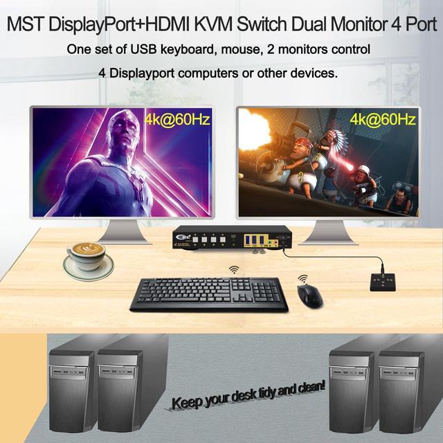 CKL DisplayPort MST KVM Switch (1 DP In 2 DP Out For 4 Computers 2 Monitors)