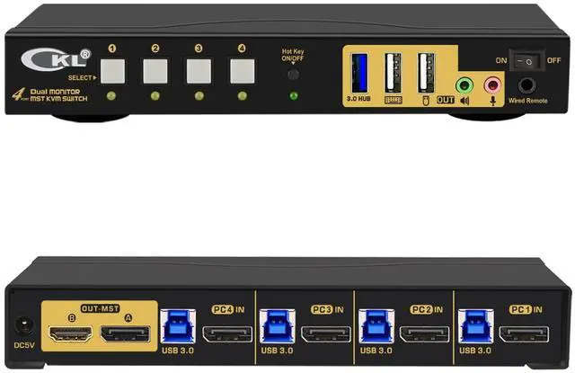 CKL DisplayPort MST KVM Switch (1 DP in 2 DP Out for 4 Computers 2 Monitors)