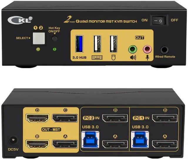 CKL DisplayPort MST KVM Switch (2 DP in 2 DP + 2 HDMI Out for 2 Computers 4 Monitors