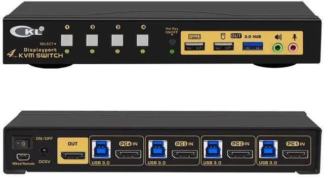 CKL KVM Switch DisplayPort 1.4 8K 30Hz 5K 60Hz 4K 144Hz(4 Computers 1 Monitor)