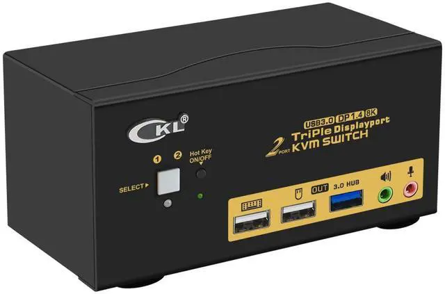 CKL KVM Switch DisplayPort 1.4 8K 30Hz 5K 60Hz 4K 144Hz(2 Computers 3 Monitors)