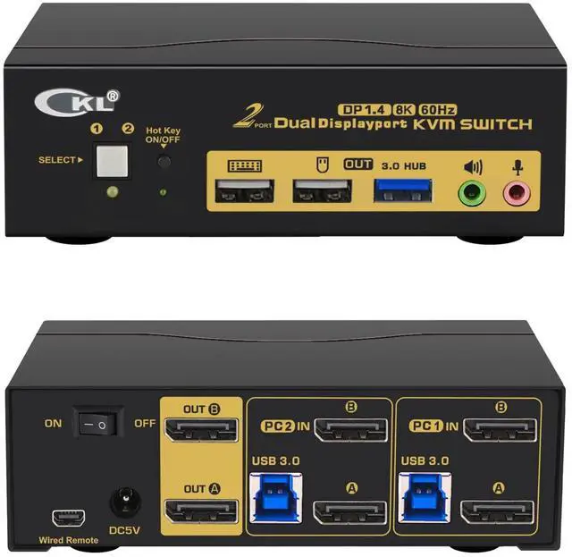 CKL KVM Switch DisplayPort 1.4 8K 30Hz 5K 60Hz 4K 144Hz(2 Computers 2 Monitors)