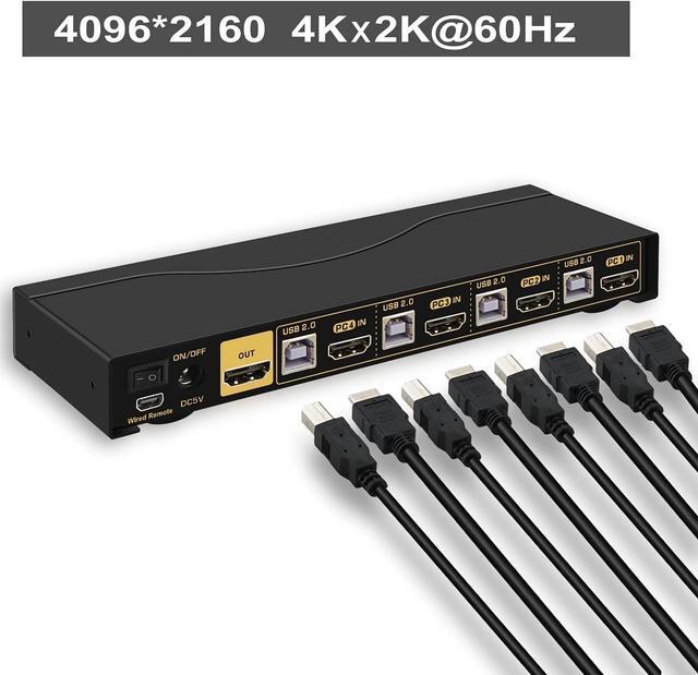CKL KVM Switch HDMI 4 Port With USB Audio And 4 KVM Cables 4 Port HDMI KVM Switch Support 4K 60Hz 4:4:4 EDID Support Wireless Keyboard Mouse
