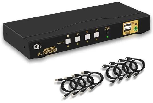 CKL KVM Switch HDMI 4 Port with USB Audio and 4 KVM Cables 4 Port HDMI KVM Switch Support 4K 60Hz 4:4:4 EDID Support Wireless Keyboard Mouse