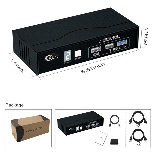 CKL USB 3.0 2 Port HDMI KVM Switch 4K60Hz 2K144Hz With All Input Cables Digital Display Support Manual Switching Wired Remote Switching