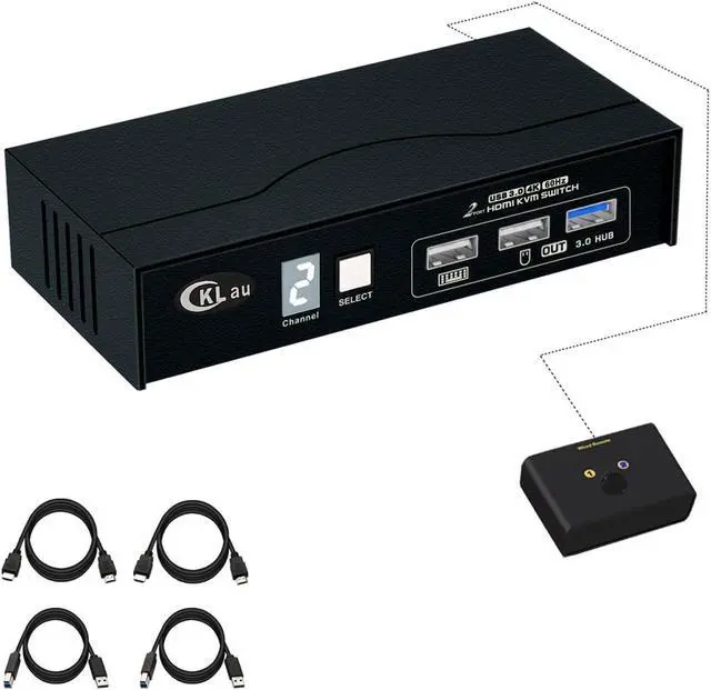 CKL USB 3.0 2 Port HDMI KVM Switch 4K60Hz 2K144Hz with All Input Cables Digital Display Support Manual Switching Wired Remote Switching
