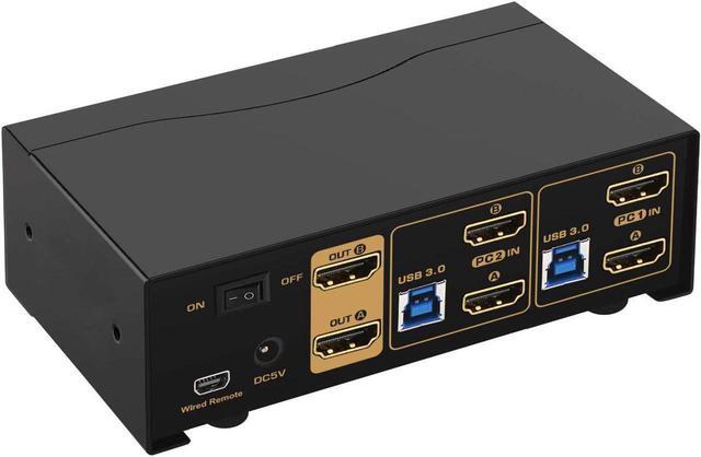 CKL USB 3.0 HDMI KVM Switch Dual Monitor 2 Port Extended Display 4K 60Hz With Cables And Audio