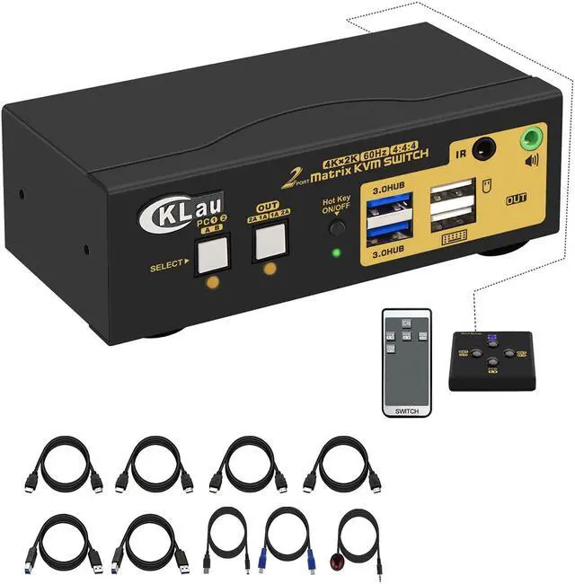 CKLau 2 Port USB 3.0 Matrix HDMI KVM Switch Dual Monitor 4K60Hz Supports Simulation EDID with Audio Cables for 2 PCs 2 Monitor
