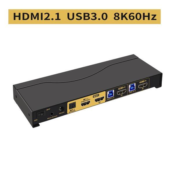 CKLau 2x1 8K 60Hz 4K 144Hz KVM HDMI Switch With Audio And Cables Support Hotkey Switching Emulation EDID 5.1 Channel Digital Fiber Optical Audio 7.1 Surround Sound Audio Output