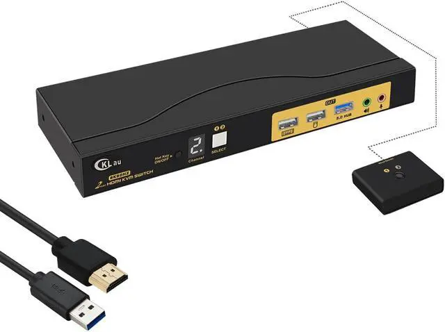 CKLau 2x1 8K 60Hz 4K 144Hz KVM HDMI Switch with Audio and Cables Support Hotkey Switching Emulation EDID 5.1 Channel Digital Fiber Optical Audio 7.1 Surround Sound Audio Output