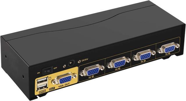 CKLau 4 Port 450MHz USB Auto VGA KVM Switch With Audio And Cables Monitor Switch For Multiple Computers Support Windows Linux Mac Debian Ubuntu Fedora Raspbian Ubuntu