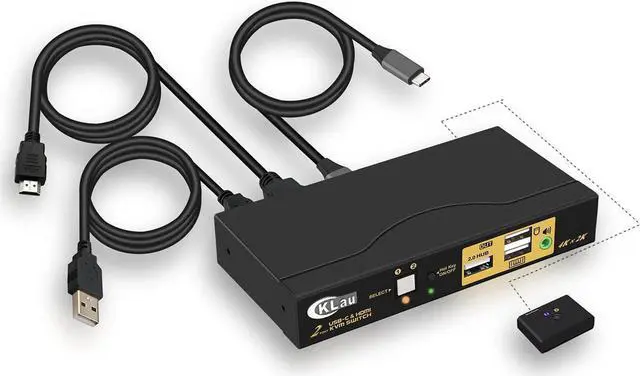CKLau 4K 60Hz 2 Port KVM HDMI + USB-C with Audio and Cables HDMI KVM Switch USB C for 2 Mac/Computers/Mobile Phone Sharing Monitor Keyboard Mouse