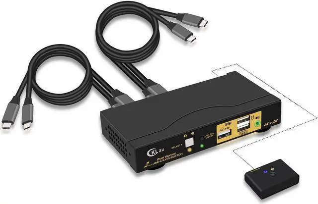 CKLau 4K 60Hz 2 Port USB C KVM Switch Dual Monitor USB-C KVM Switch 2 Monitors with Audio USB 2.0 Hub and Cables