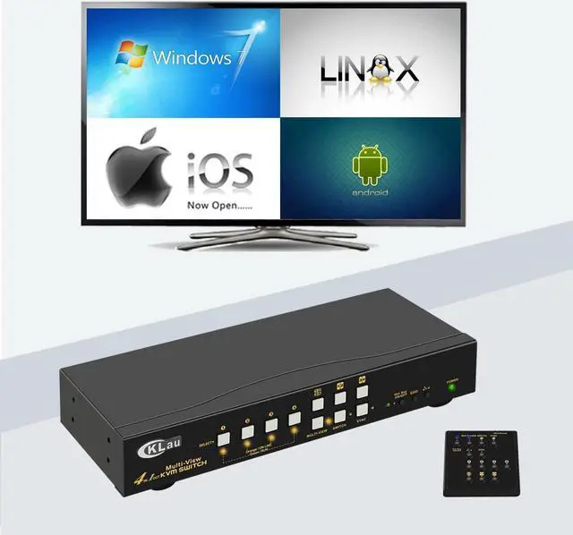 CKLau 4Kx2K 30Hz 4 Port Multi-View HDMI KVM Switch with Cables Audio and USB 2.0 Hub Supports Quad Screen Divide-View Sync-View Single-View Switching Up to 7 Viewing/Operating Modes