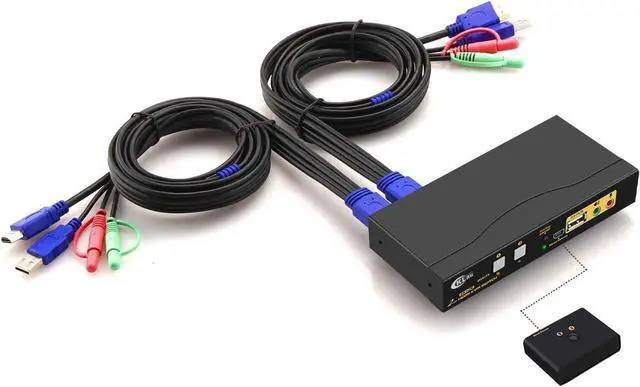CKLau 4Kx2K 60Hz 2 Port KVM HDMI Switch with Audio and Cable Dual Port KVM Switch HDMI for 2 Computers Sharing Keyboard Mouse Monitor and USB 2.0 Peripheral Support HDMI 2.0 HDR 10 EDID