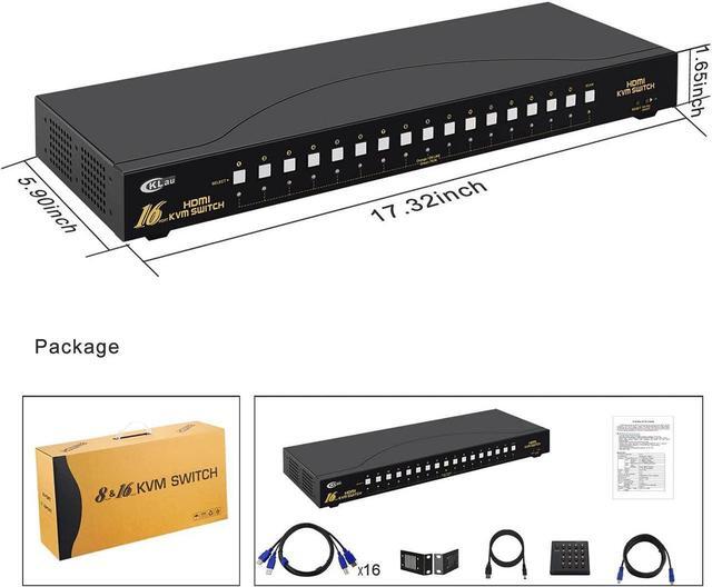 CKLau 4Kx2K HDMI KVM Switch 16 Port With Cables Rack Mount KVM Switch Support HDCP EDID For Windows Linux Mac Debian Ubuntu Fedora Raspberry Pi And Ubuntu