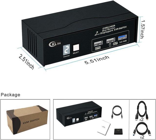 CKLau 8K30Hz 4K144Hz Dual Monitor KVM Switch Displayport 1.4 2 Port USB 3.0 DP KVM Switch 2 Monitors 2 Computers With Cables Digital Display