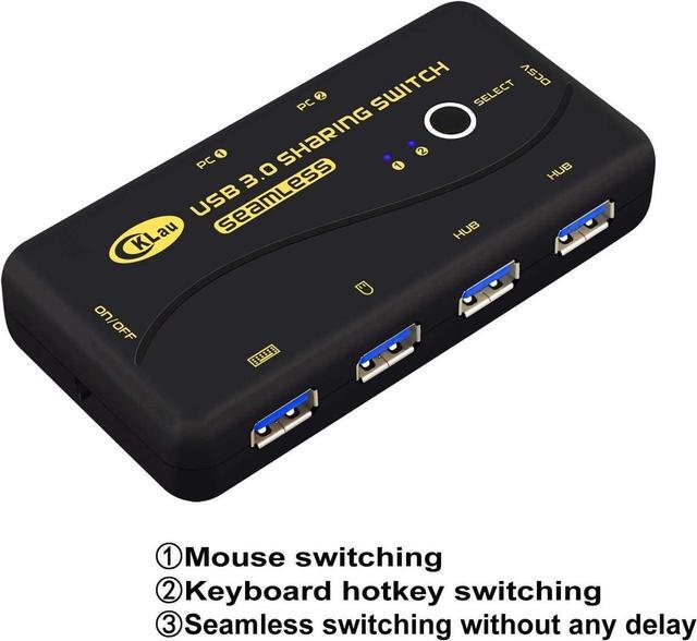 CKLau Seamless USB 3.0 Sharing Switch Selector 4 Port 2 Computers Peripheral Switcher For PC Printer Scanner Mouse Keyboard With 2 Pack USB Cable Support Keyboard Switching And Mouse Switching