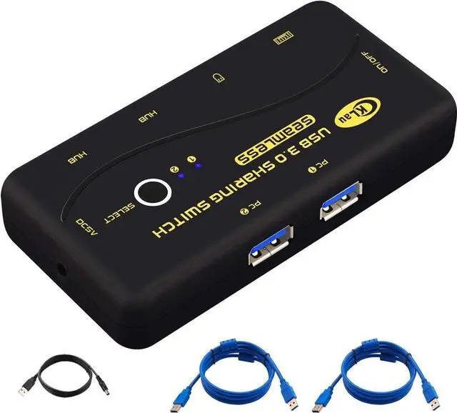 CKLau Seamless USB 3.0 Sharing Switch Selector 4 Port 2 Computers Peripheral Switcher for PC Printer Scanner Mouse Keyboard with 2 Pack USB Cable Support Keyboard Switching and Mouse Switching